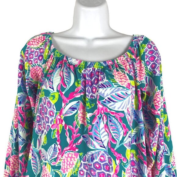 Lilly Pulitzer Lana‎ Top Maldives Green Turtle Wave Medium Off Shoulder CJ-1631 - Picture 4 of 11